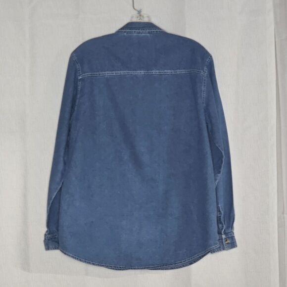 Bobbie Brooks Vintage Embroidered Christmas Button Front Chambray Blouse - Picture 5 of 12